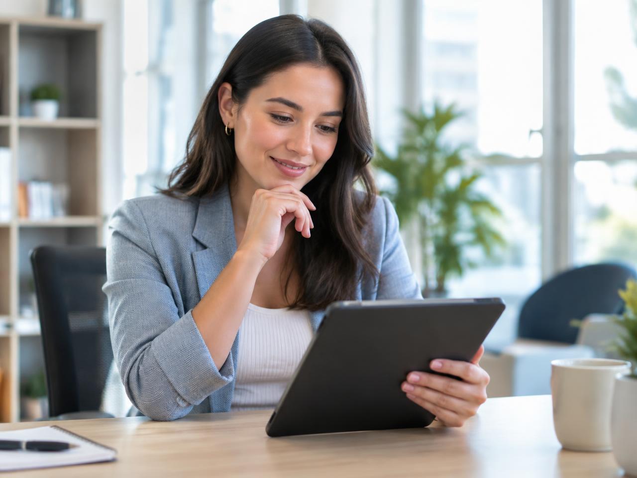 Profissional respondendo um teste de perfil comportamental no tablet